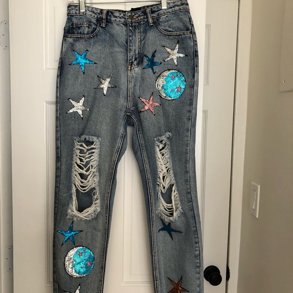LF | Jeans | Lf Stores Space Sparkle Patch Ripped Jeans | Poshmark